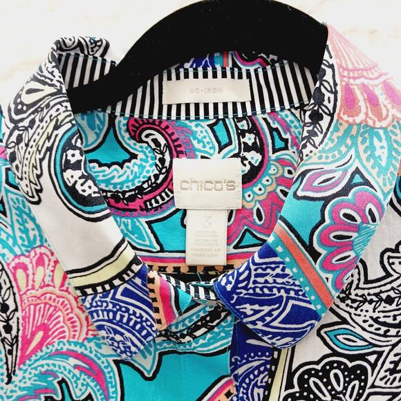 Blouse Size XL Pink Teal Stripe Resort Paisley Artcore Flamboyant Psychedelic - Picture 15 of 16